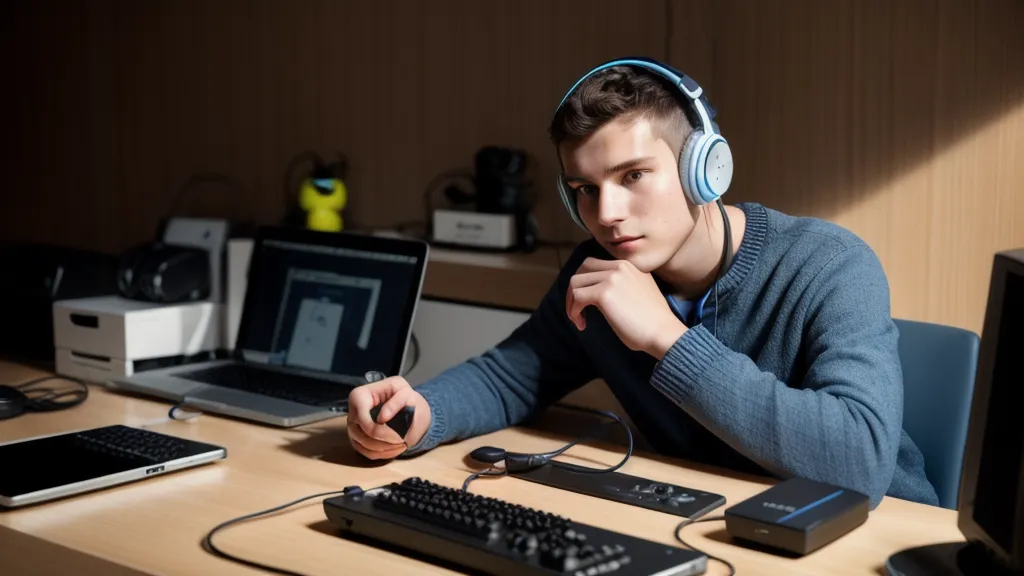 Vieux clavier d'ordinateur et écouteurs basiques pour débuter le beatmaking pas cher