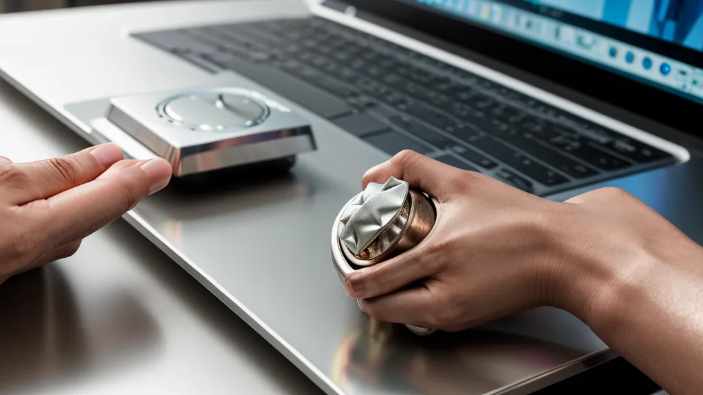 Une main ajuste un bouton de volume sur une interface audio de home studio
